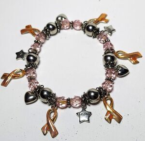 Breast Cancer Bracelet with charms Stretch 7-8"